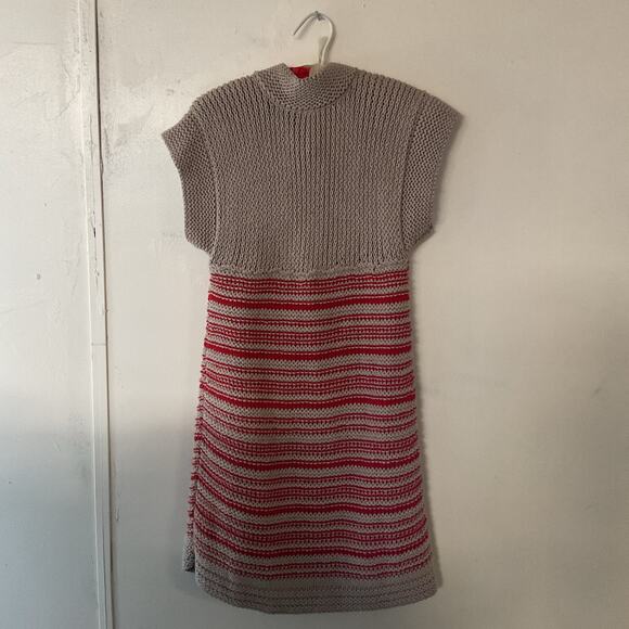 Free People Long Knit Sweater Vest Cardigan – Button Front Red Beige Striped S - Picture 6 of 7